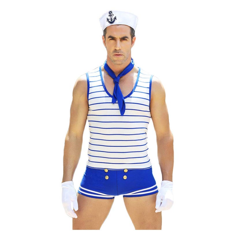 BlueSpace Men's Sailor Costume Sexy Cosplay Uniform Set Outfit Tie Role Play Costumes Lingerie for Halloween Party, Large - Image 1